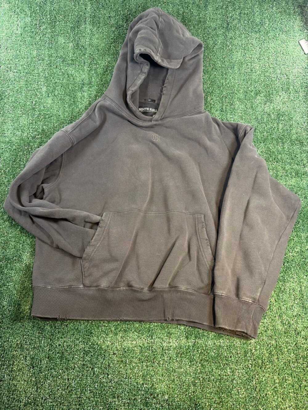 Ninth Hall Boxy Hoodie Distressed Gray Pullover Mens L